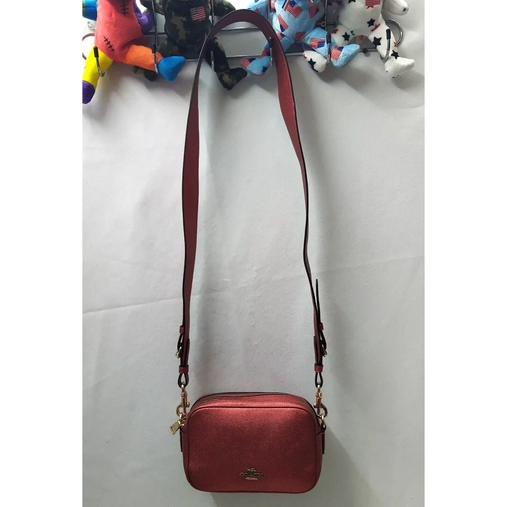 Coach Red Leather Double Zipper Closure Crossbody Bag